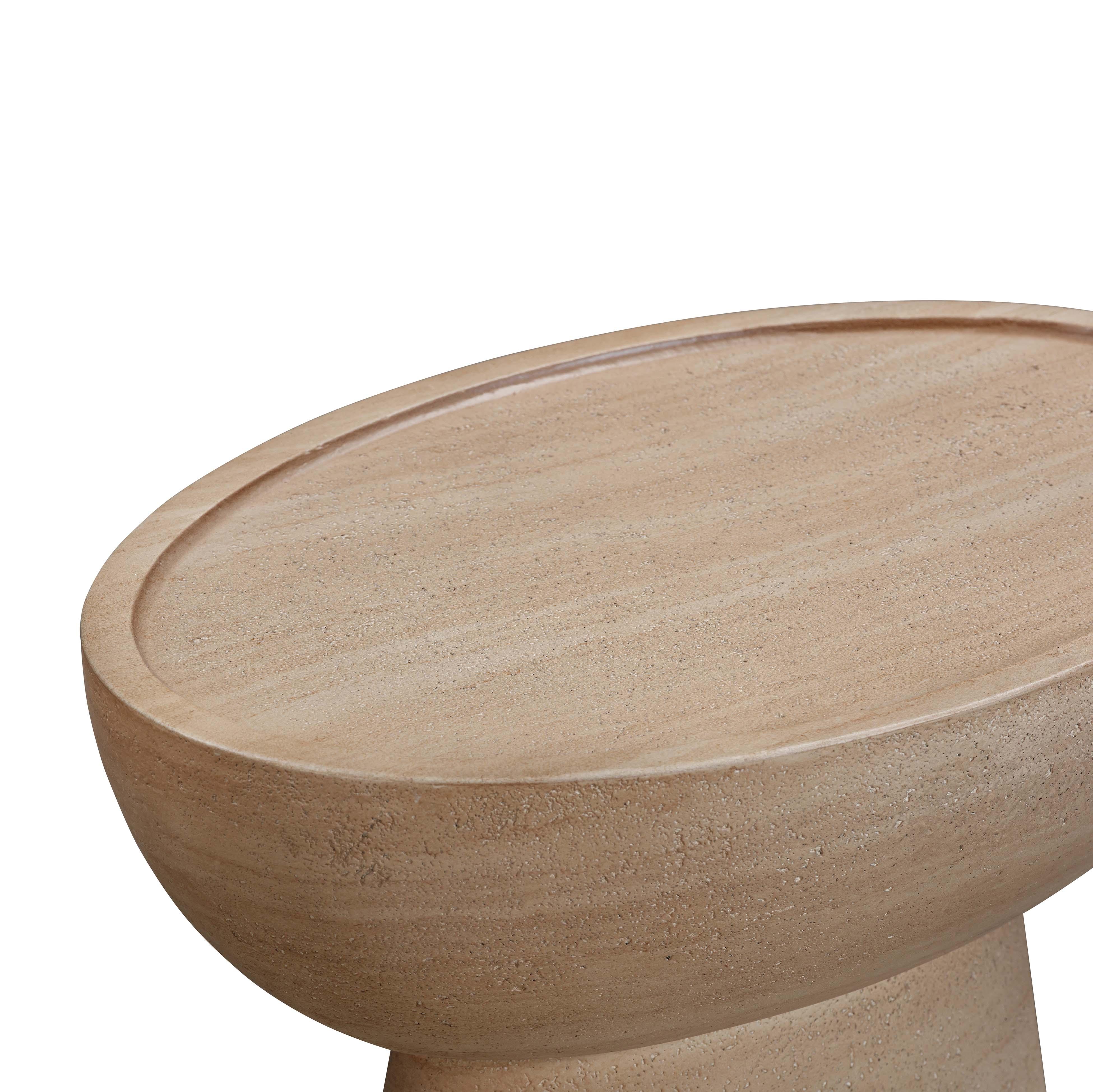 Eclipse Textured Faux Travertine Indoor/Outdoor Side Table | TOV