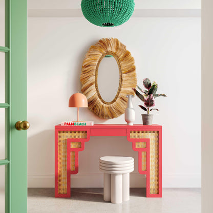 Suzie 45" Rattan Console Table - Pink - Image 1