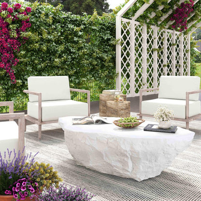 Crag 56" Concrete Indoor / Outdoor Coffee Table - White - Image 1