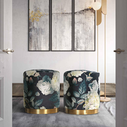 Opal Performance Velvet Ottoman - Floral - Image 1