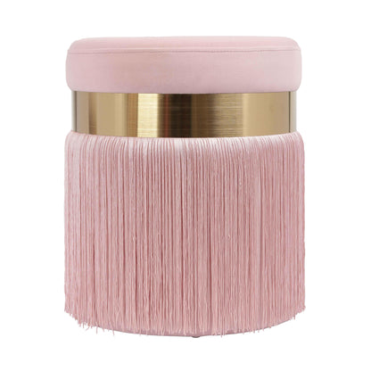 Melody Velvet Tasseled Ottoman - Blush - Image 1