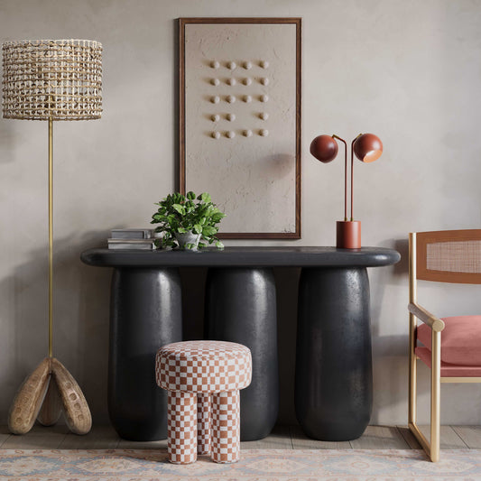 Claire Brown Checkered Boucle Stool - Image 2