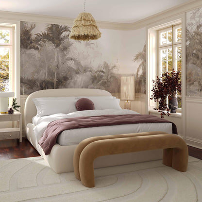 Leigh 56" Performance Velvet Channeled Bench - Taupe - Image 1