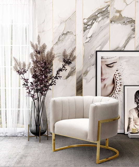 Magnolia Spotted Cream Performance Velvet Accent Chair - Image 2