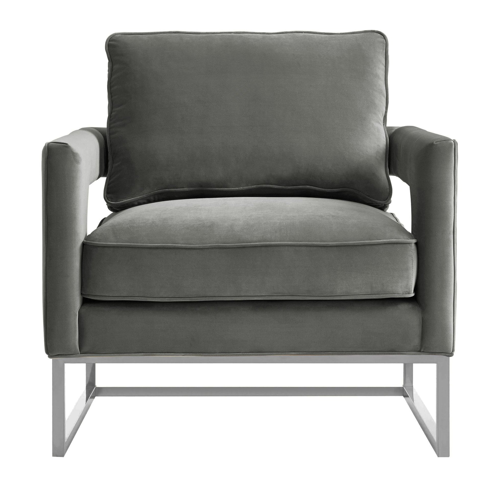 Avery Grey Velvet Chair with Silver Base TOV Furniture