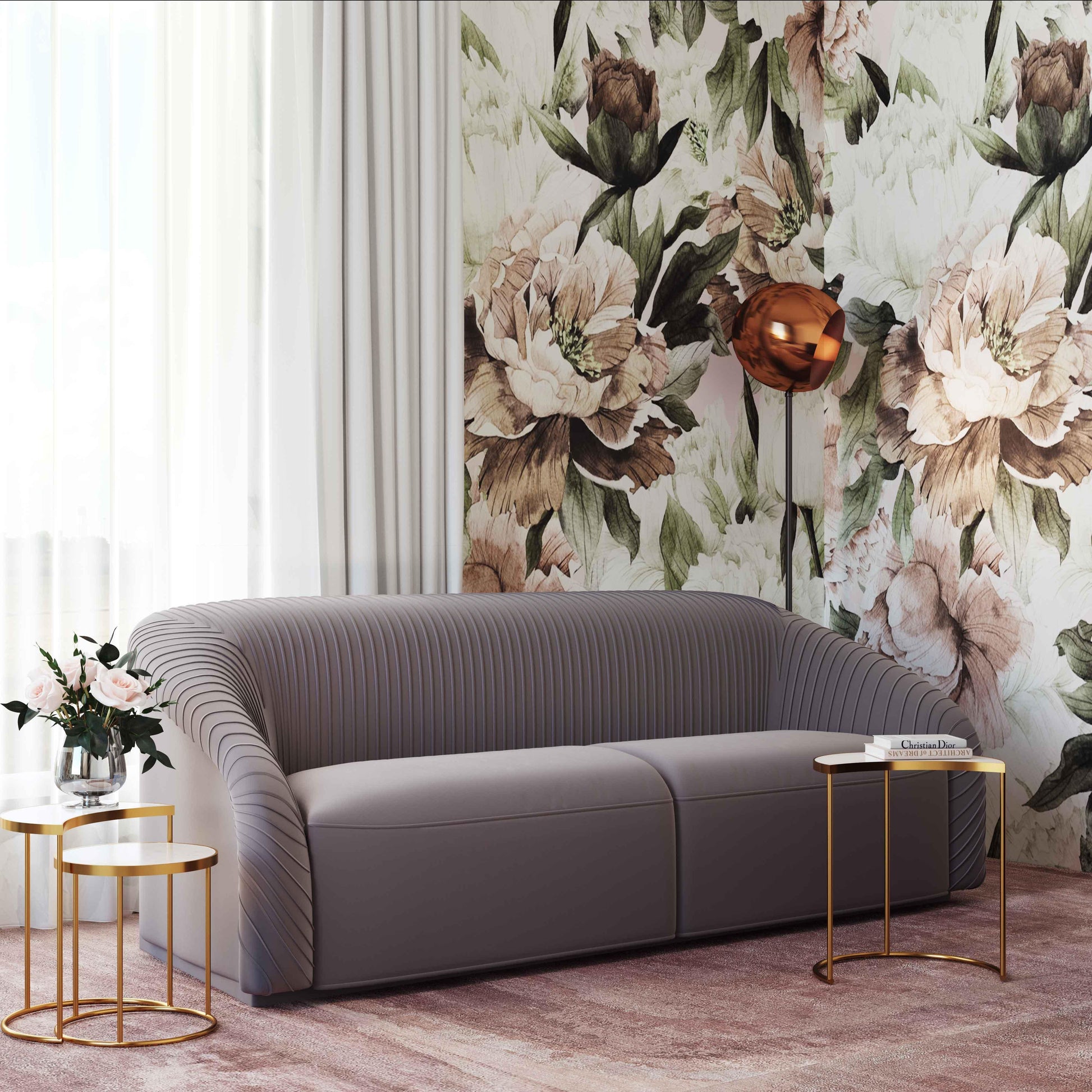 – Pleated Home Sofa Velvet Decor TOV Inspire by Furniture Yara Me!