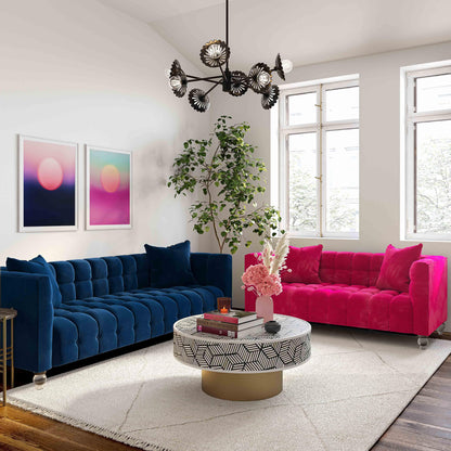 Bea 91" Performance Velvet Tufted Sofa - Navy - Image 1